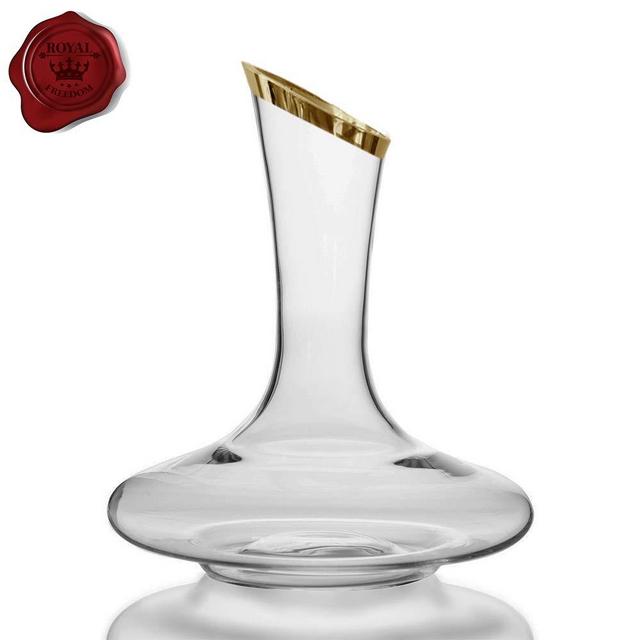 Royal Freedom Wine Decanter - Crystal Glass Red Wine Carafe - Gold Tip, 100% Lead Free & Thick Hand Blown Wine Aerator - Great Wine Gift & Wine Accessories - Wide Base for 1800 ml (60 oz) Capacity