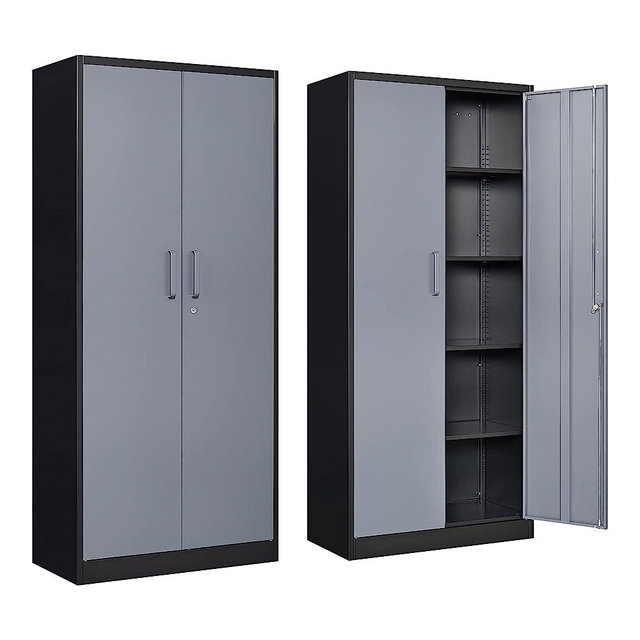 Yizosh Metal Garage Storage Cabinet with 2 Doors and 4 Adjustable Shelves - 71" Steel Lockable File Cabinet,Locking Tool Cabinets for Office,Home,Garage,Gym,School (Gray Black)