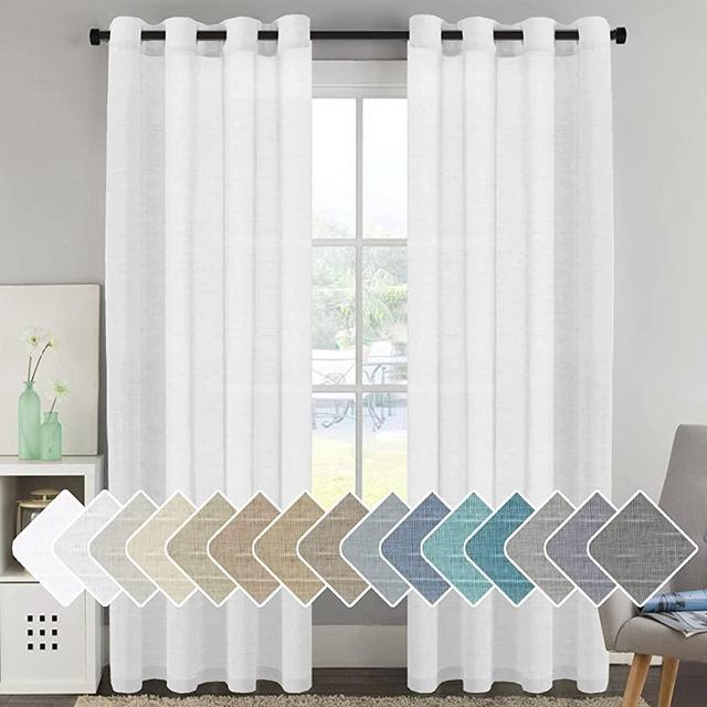 H.VERSAILTEX Elegant Natural Linen Curtain Panels Energy Efficient Semi - Sheers Linen Curtains / Nickel Grommet Window Treatments Panels / Drapes (Set of 2, 52 by 96 Inch, Pure White)