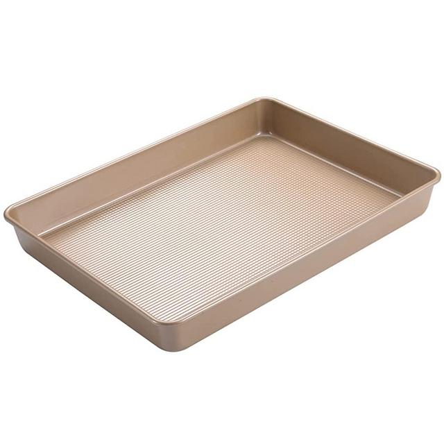 Joho Baking Cookie Sheet Pan,Deep Baking Sheets for Oven,Nonstick Rectangle Cake Pan,11.5x15.35 Inch,Gold