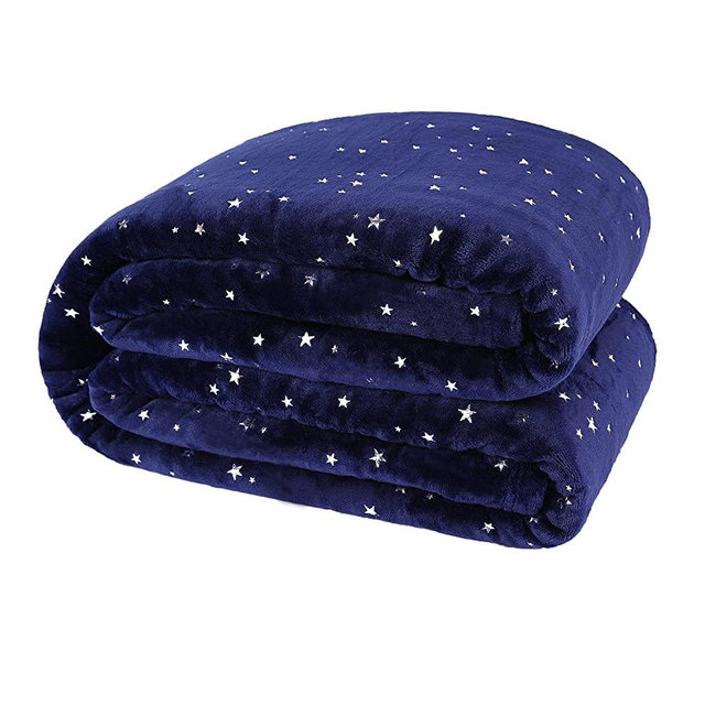 NANPIPER Fleece Blankets King Size Star Foil Print,Luxury Cozy Microfiber Blanket,Super Soft Flannel Fuzzy Blanket,Navy Blue