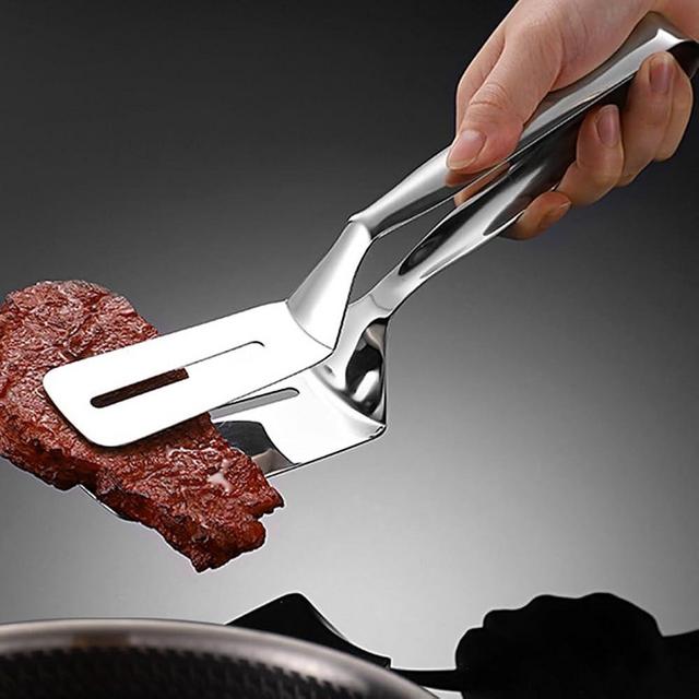 Stainless Steel Double-Sided Shovel Clip, 2024 Upgrade Stainless Steel Spatula Kitchen Tongs for Cooking, Multipurpose Grill Clamp Flipper Steak Clamps Flipping Spatula tongs Clip (1pc)