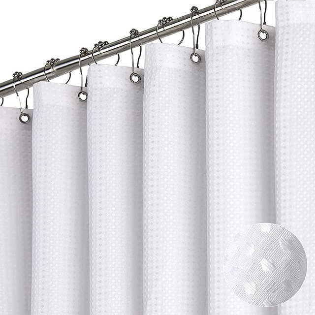 Dynamene 60 inch Stall Shower Curtain - Waffle Weave Heavy Duty Thick Fabric Shower Curtains for Bathroom,Weighted Hotel Spa Luxury Cloth Bath Curtain Set with 10 Plastic Hooks,60x72, White