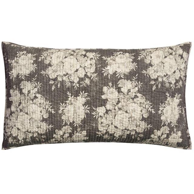 Juliette Toile Handcrafted Reversible Pick-Stitch Quilted Sham, Charcoal, King, Set of 2