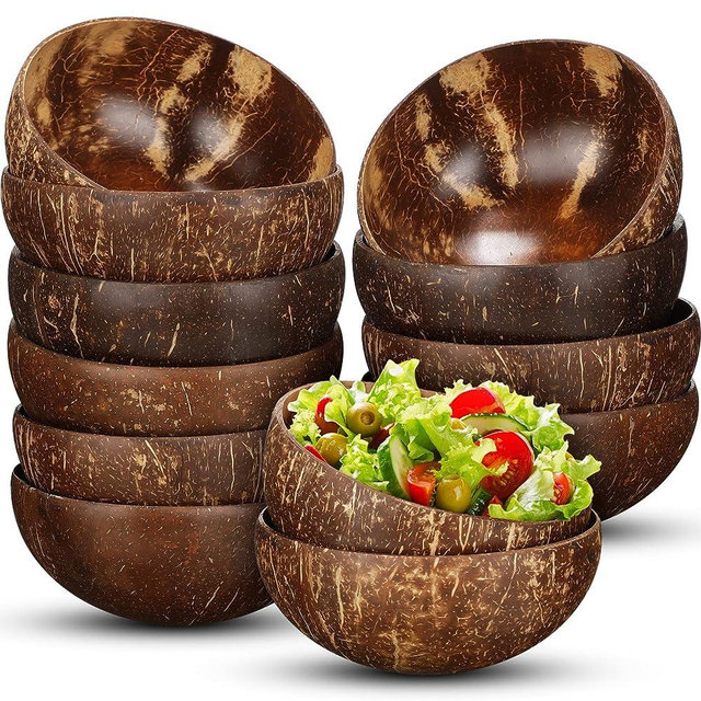 Bokon Coconut Shell Bowls Polished Wooden Bowls Natural Smoothie Acai Bowls Salad Bowls for Vegan Gifts Kitchen Decor(12 Pcs)