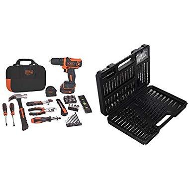BLACK+DECKER 12V MAX Drill & Home Tool Kit, 60-Piece (BDCDD12PK) with BLACK+DECKER BDA91109 Combination Accessory Set, 109-Piece