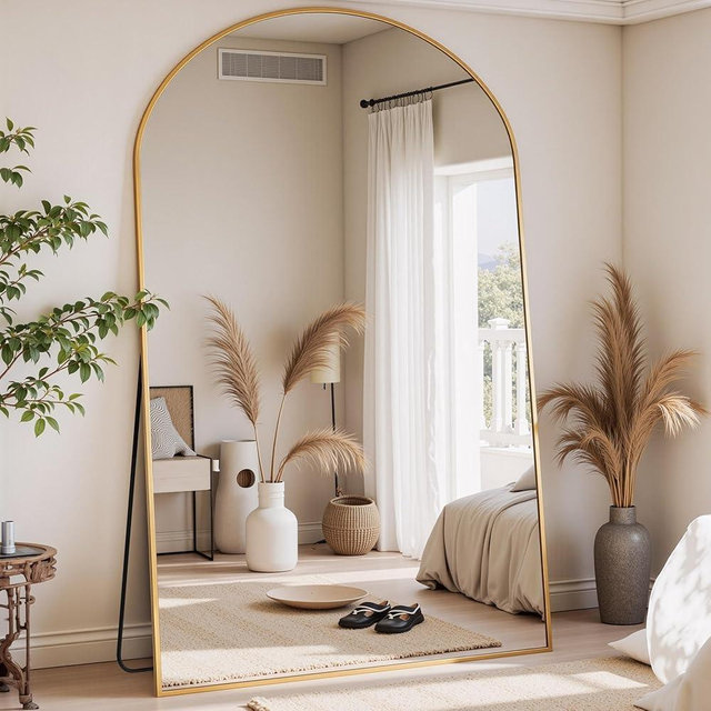 Furnbar Full Length Mirror, 81"x41" Arched Full Body Mirror, Oversized Floor Mirrors, Leaning Free Standing Mirrors, Hanging Mounted Large Mirrors for Bedroom Dressing Room, Cloakroom, Gold