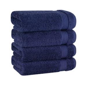 American Soft Linen Turkish Premium Quality 100% Cotton 4 Piece Hand Towel Set, Navy