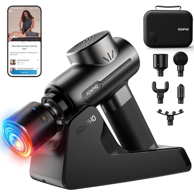 RENPHO Massage Gun with Heat and Cold, Percussion Muscle Deep Tissue Massage Gun Portable with Bluetooth and Charging Stand,FSA HSA Eligible Active+ Thermacool Deluxe