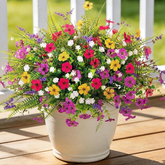 ADXORA Artificial Fake Flowers for Outdoor Decoration 12 PCS Faux Silk Daisy Flowers for Outdoor Planters Fern Boxwood Monkey Grass UV Resistant for Outside Home Porch Patio Planter Decor