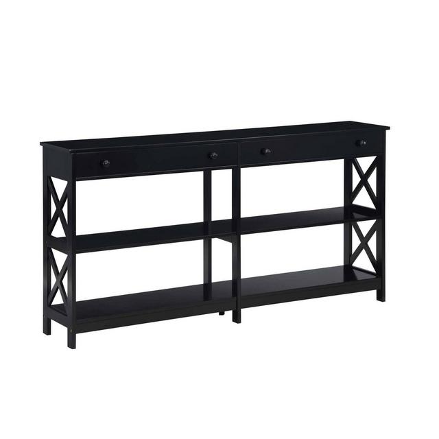 60" Oxford 2 Drawer Console Table with Shelves Black - Breighton Home: Rubberwood Frame, MDF Surface, Storage