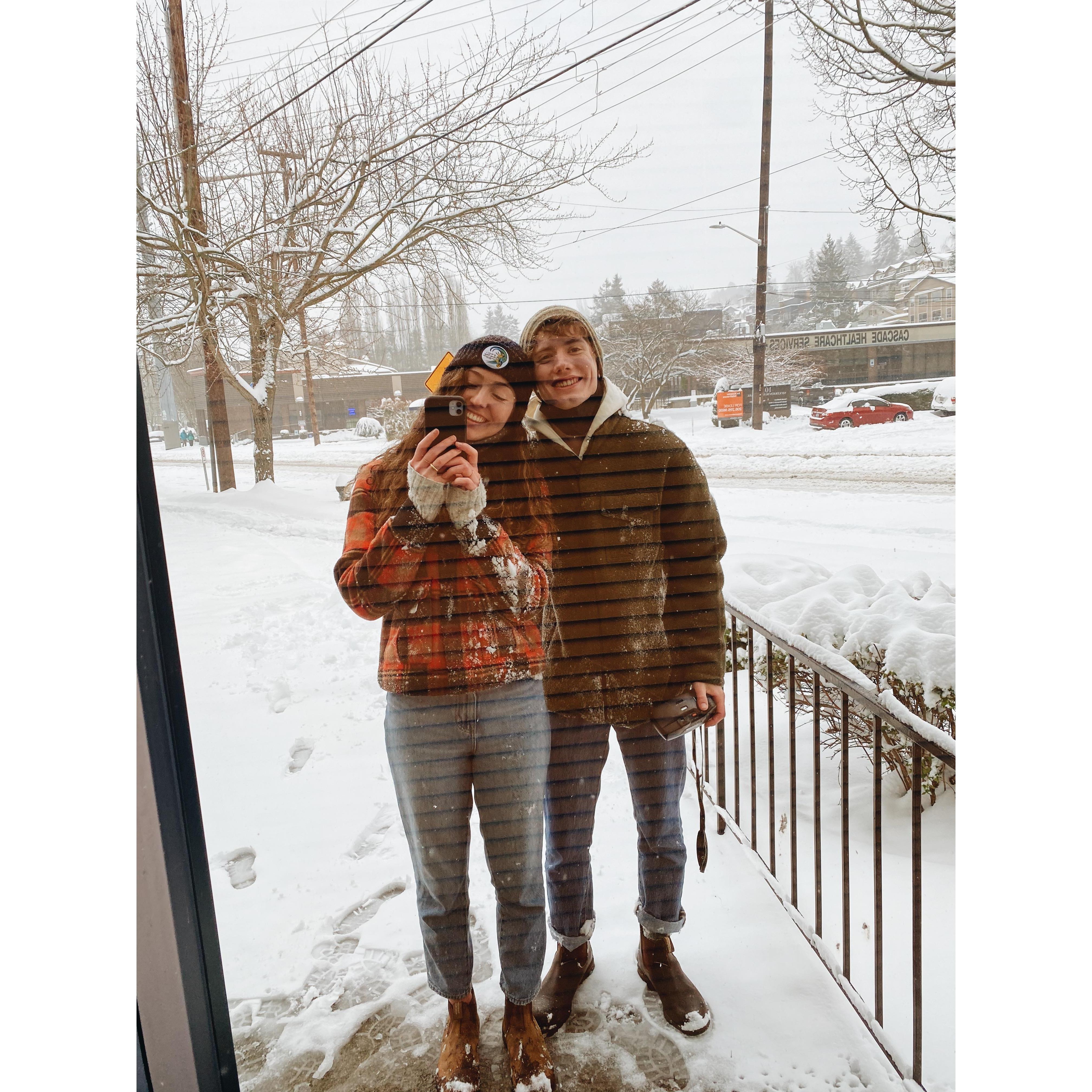 Our first snow day in Seattle together!