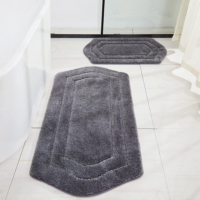 COSY HOMEER Extra Thick Bath Rugs for Bathroom - Anti-Slip Bath Mats Soft Plush Yarn Shaggy 100% Strong Mirco Polyeste Mat Living Room Bedroom Mat Floor Water Absorbent(Grey,20x32+24x48 -Inches)