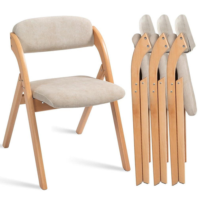 HOMEFUN Folding Chairs with Cushion Padded Foldable Chiars 4 Pack - Wooden Dining Fold Seat with Removable Cover Extra Chair for Guests Kitchen Office Wedding Party Picnic, Cream