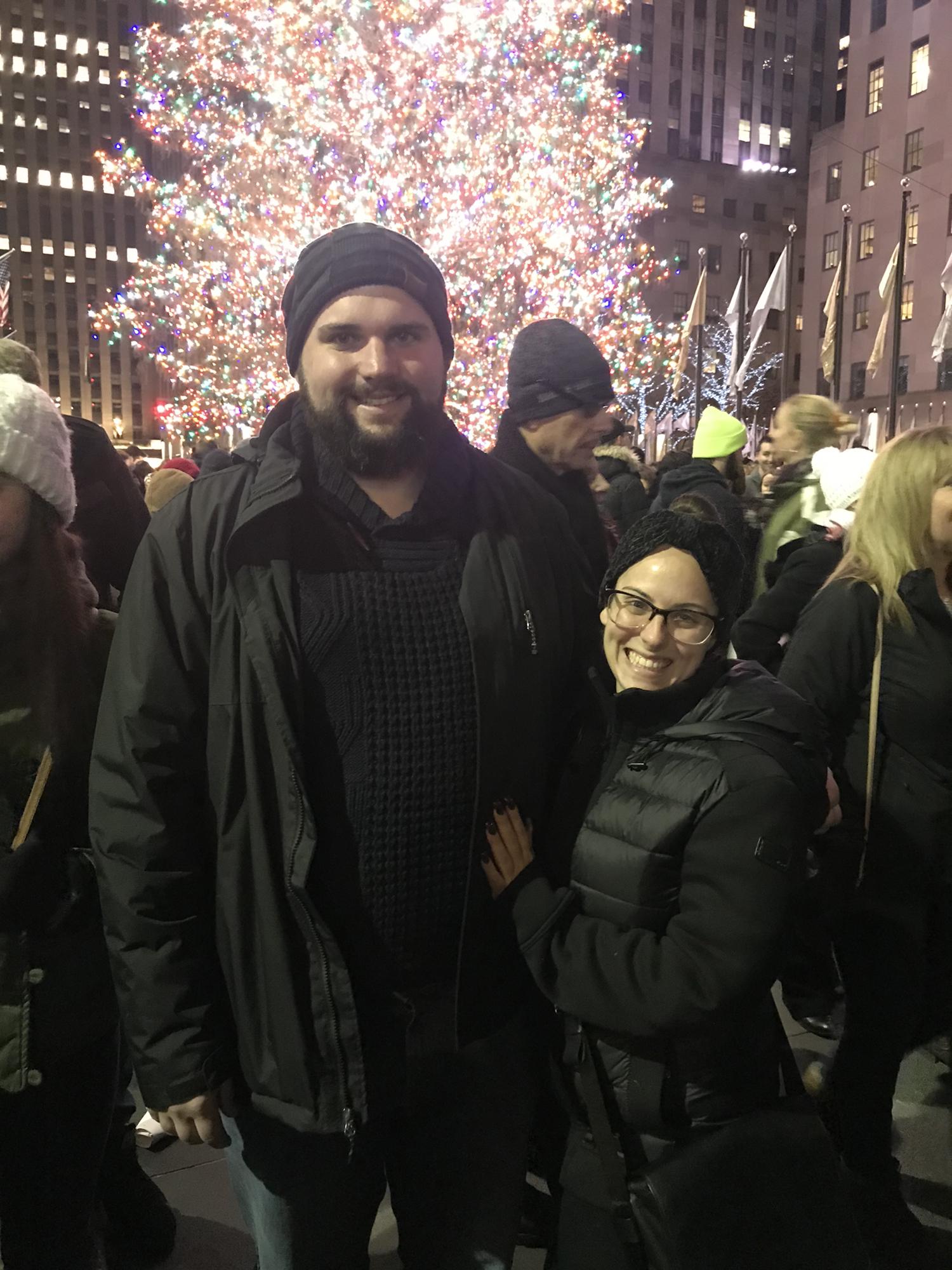 Dragged Scott to take a picture in front of the tree in Rockefeller Center