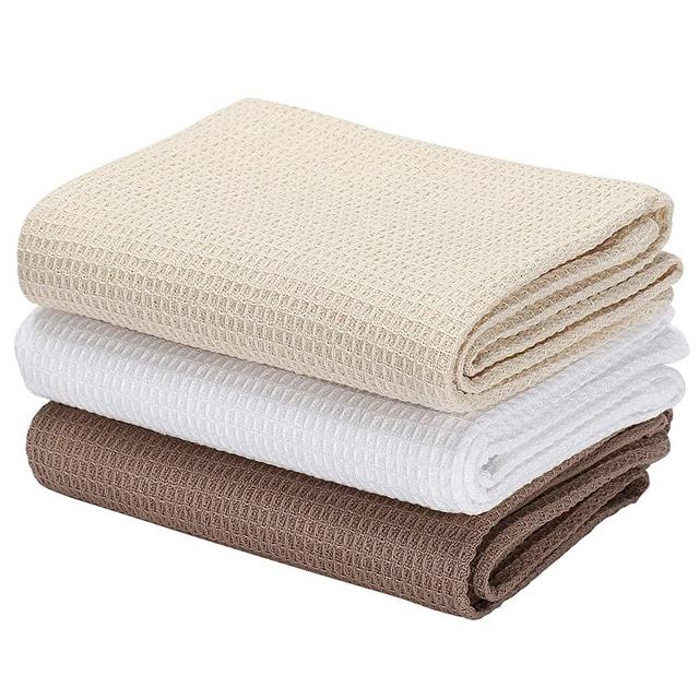 Jennice House Dish Cloths Dish Towels Set, Cotton Waffle Weave Kitchen Towels, Ultra Soft Absorbent Hand Towels in Large Size, Set of 3 (Beige Set)
