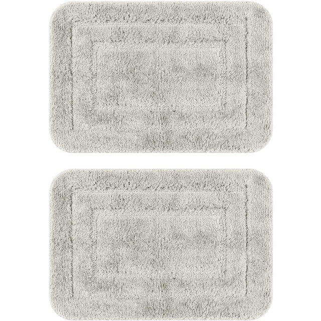 Unique Bargains Soft Plush Absorbent Non-Slip Machine Washable Bathroom Rugs 2 Pcs Light Grey 20" x 32"