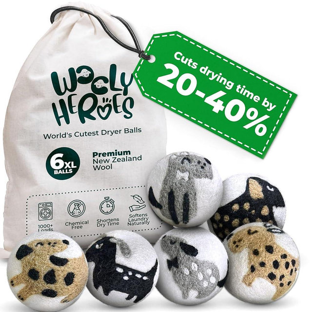 No More Dryer Sheets - Wool Dryer Balls - XL 6-Pack - Eco Dryer Balls - Dryer Balls Laundry Reusable - Softens Laundry Naturally - Reduces Drying Time & Static - with Storage Bag