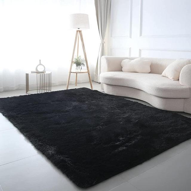 CAIYUECS Shag Area Rug,Indoor Ultra Soft Fluffy Plush Rugs for Bedroom Living Room, Non-Skid Modern Nursery Faux Fur Rugs for Kids Room Home Decor (8x10 Feet, Black)