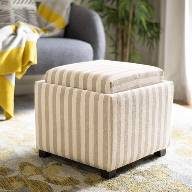 Safavieh Hudson Collection Harrison Brown Leather Single Tray Ottoman