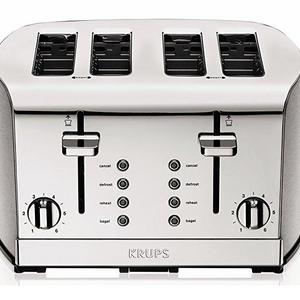 KRUPS KH734D Breakfast Set 4-Slot Toaster with Brushed and Chrome Stainless Steel Housing, 4-Slices, Silver