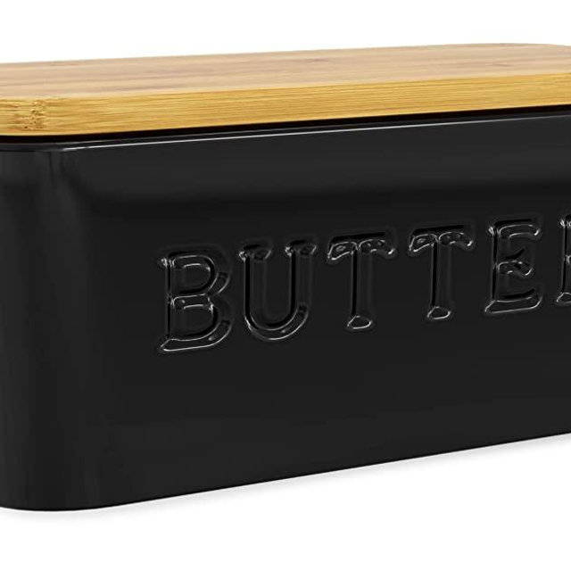 PriorityChef Large Butter Dish with Lid for Countertop, Ceramic Butter Container With Airtight Cover, Butter Keeper for Counter or Fridge, Black Butter Holder Storage