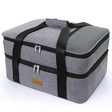 Lifewit Double Casserole Carrier Lasagna Lugger for Potluck Parties/Picnic/Beach, Thermal Lunch Bag Tote to Keep Food Hot/Cold, Grey