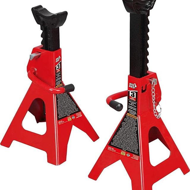 BIG RED TAM43002A Torin Steel Jack Stands: Double Locking, 3 Ton (6,000 lb) Capacity, Red, 1 Pair