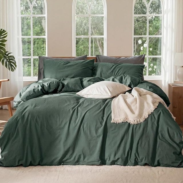 OURJOY 100% Pure French Flax Linen Blend Duvet Cover Set King Size, 3-Piece Breathable Bedding Set with Long Zipper Closure & Corner Ties, Soft, Lightweight & Durable Bedding Ideal for Hot Sleepers