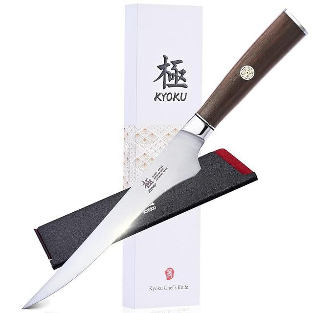 KYOKU 6.5 Inch Boning Knife - Daimyo Series - Butcher Knife with Ergonomic Rosewood Handle, and Mosaic Pin - Japanese 440C Stainless Steel Kitchen Knife with Sheath & Case
