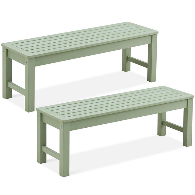 Psilvam 2-Person Outdoor Poly Lumber Patio Backless Bench, Fade-Resistant & Odor-Free Poly Lumber Patio Furniture, Weatherproof, Suitable for Garden, Porch and Park, 700 Lbs Support (2pcs, Green)