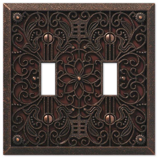 Filigree Double-Toggle Switch Plate in Aged Bronze