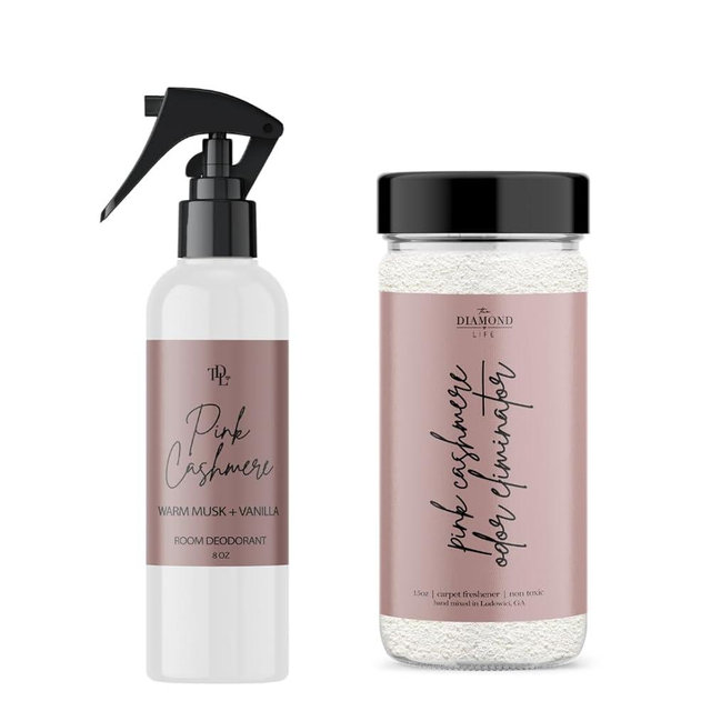 The Diamond Life Home "Pink Cashmere" Apple, Spices, & Vanilla Carpet Powder For Vacuuming, Upholstery Freshener With Room Spray, Air/Fabric/Linen Odor Eliminator For Homes With Kids & Pets Bundle