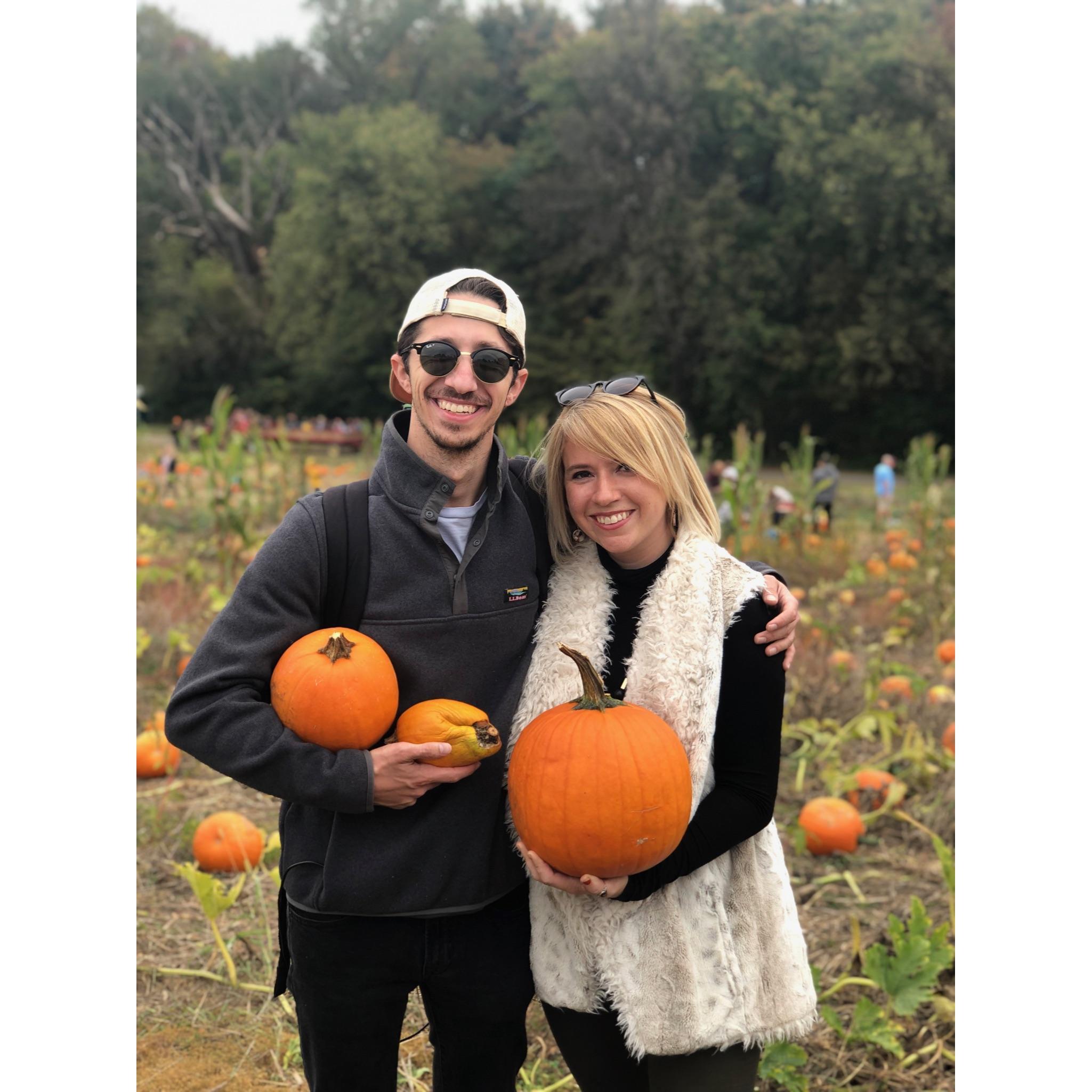 Every year Dane finds the ugliest pumpkin in the patch and names her Julie and I find that beautiful. (Butler's Orchard 2019)
