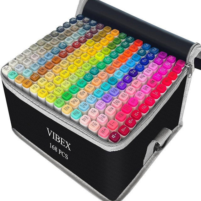 VIBEX 168 Colors Alcohol Markers with Base Dual Tip Drawing Markers for Adult and Kids Comics Coloring Sketching Illustration - Refillable (168 White)