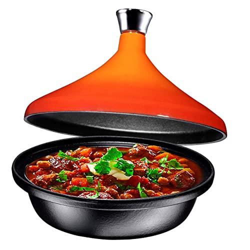 Cast Iron Tagine Pot, With Cast Iron Lid, Enameled Pumpkin, 4 Quart, By Bruntmor