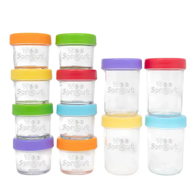 WeeSprout Glass Baby Food Storage Jars w/ Lids - 4oz and 8oz, 12 Pack Set