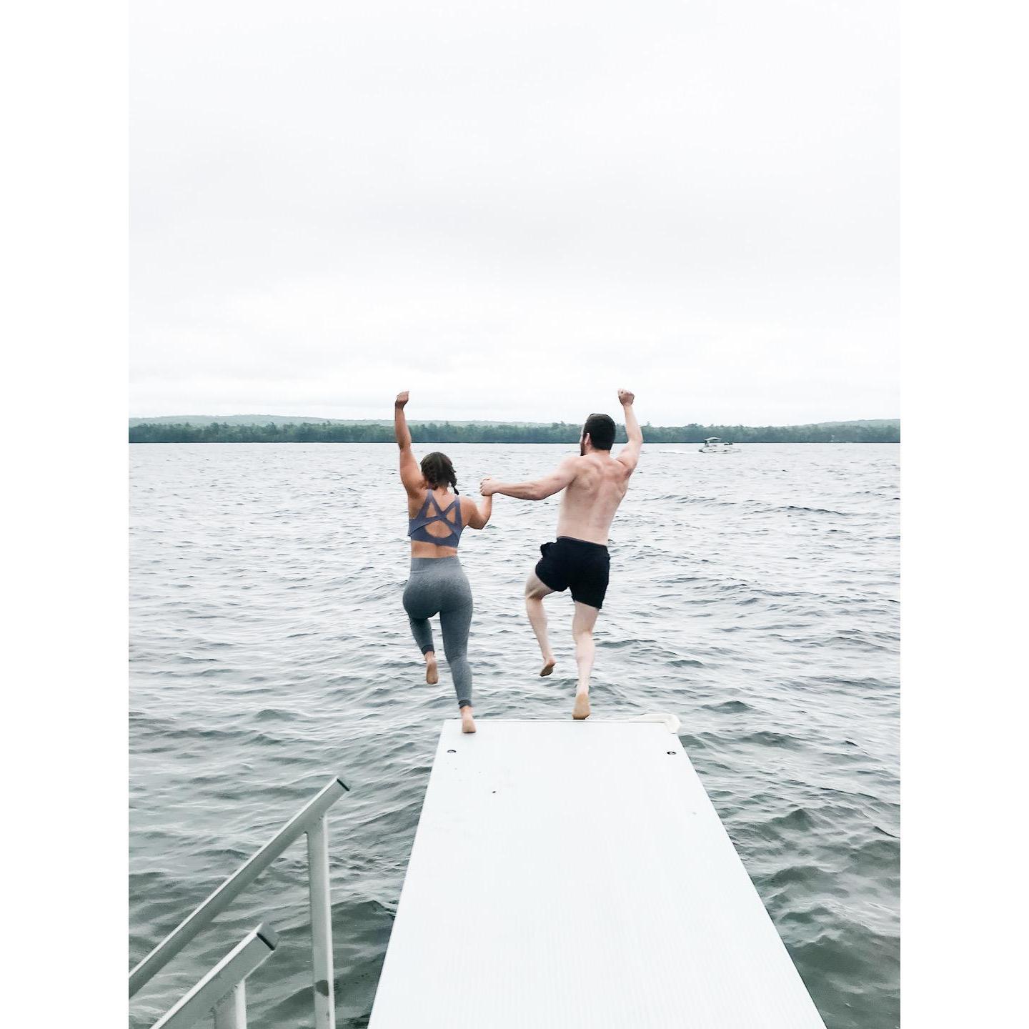 Less than 24 hours engaged and they were already taking the plunge (into the very cold lake)!