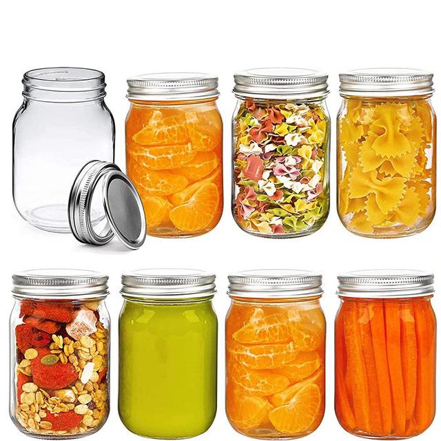 Glass Mason Jar Regular Mouth with Lid and Band,12 oz,8-pack
