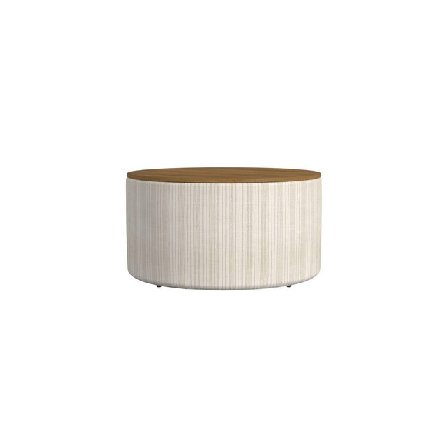 Wood Top Storage Ottoman Cream/Marigold Pinstripe - HomePop: Modern Round, Upholstered, No Assembly Required