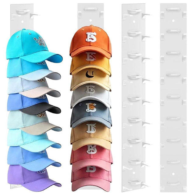 Dntorx Hat Organizer for Baseball Caps, 2 Pack Transparent Hat Rack for Wall Hold up to 18 Hats Strong Adhesive Hat Hooks Stand Hat Hanger Organizer Storage Holder Display for Door Closet