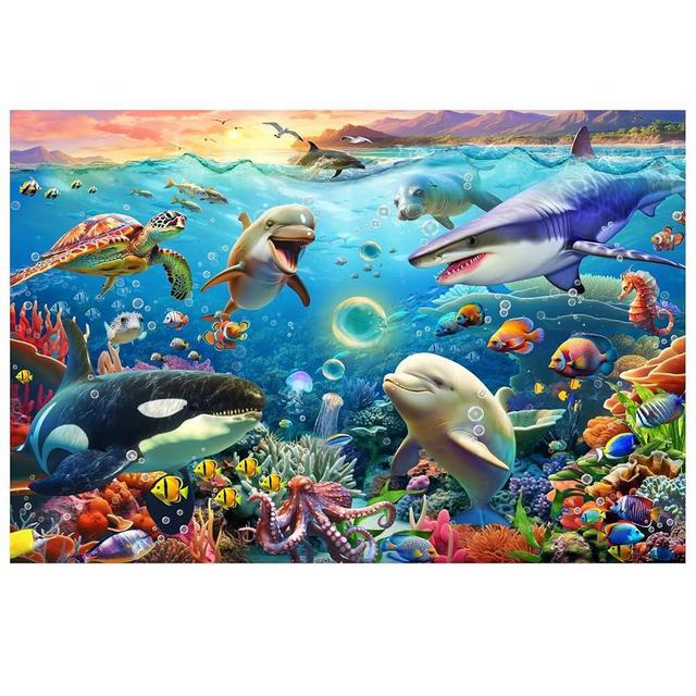 Biorgur Underwater World Jigsaw Puzzles for Kids Ages 4-8 4-6 5-8 8-10 Year Old,100 Piece Ocean Shark Whale Jigsaw Puzzle for Children,Learning Educational Toys for Boys and Girls Family Time