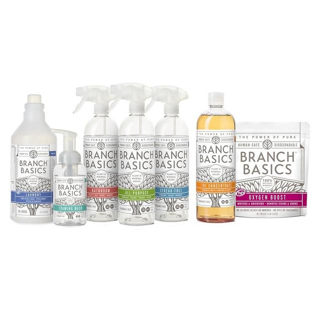 Branch Basics Premium Starter Kit: Natural All Purpose Cleaning Spray, Glass Cleaner, Bathroom Cleaner, Wash and Laundry Bottle (3 Plastic Spray Bottles + Concentrate) Fragrance-Free