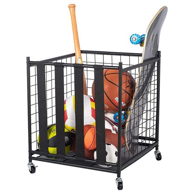 Ball Storage, Rolling Sport Balls Cart, Ball organizer for garage, Garage Organizer Sport Rack, Ball Basket Storage with Elastic Straps, Garage Sports Equipment Organizer for Kinds Balls, Kids Toys