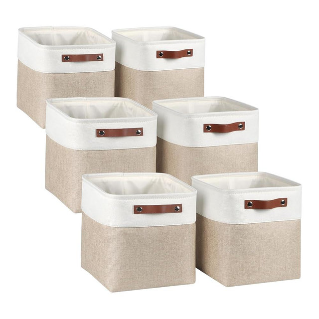 Kntiwiwo Fabric Storage Cubes 10.5”x10.5”x11” Cube Storage Bins for Closet Organizers and Storage Shelves Foldable Storage Bin with Handles, Set of 6, Beige