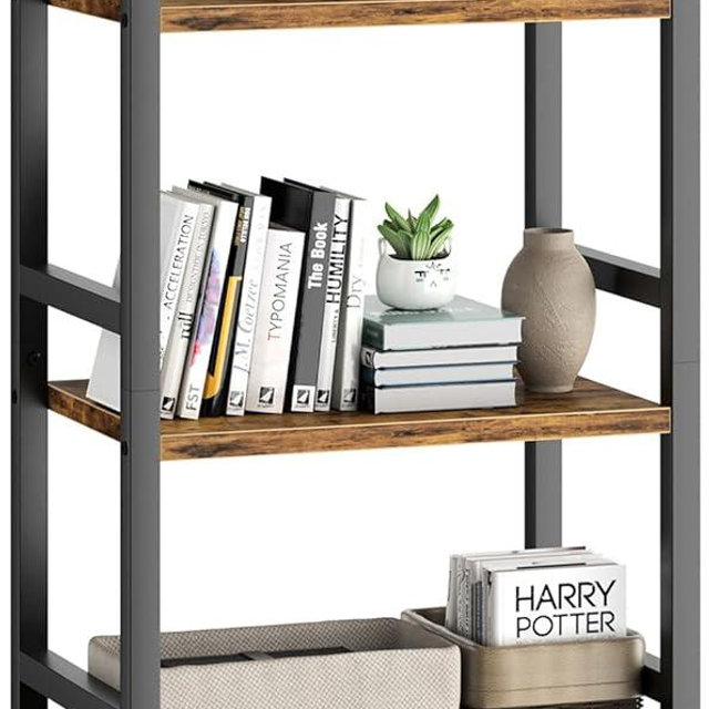 RAGIFEN Book Shelf, 3 Tier Bookcase with Steel Frame, Stable Bookshelf Narrow Book Shelves Storage Organizer for Book CD Movie, Open Book Shelves for Living Room, Home Office, Study, Rustic Brown