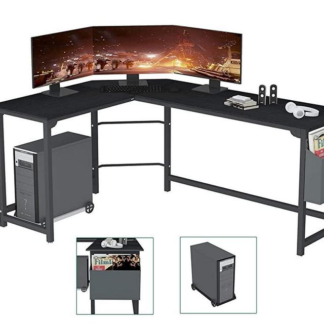 SZXKT L Shaped Desk Home Office Corner Desk 67" Computer Table Sturdy Gaming Desk Wooden Table Workstation Reversible Modern Simple Multi-Usage Desk with Storage Bag Space-Saving Writing Desk（Black）