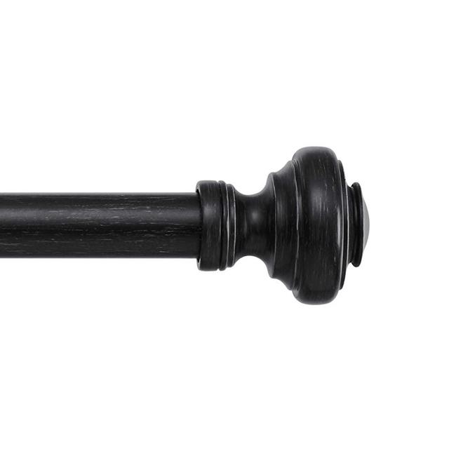 MODE Farmhouse Collection Single Curtain Rod Set with Porch Doorknob Finials - 72 to 144 in, Black