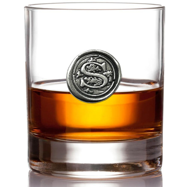 English Pewter Company 11oz Old Fashioned Whiskey Rocks Glass With Monogram Initial - Unique Gifts For Men - Personalized Gifts With Your Choice of Initial (S) MON119