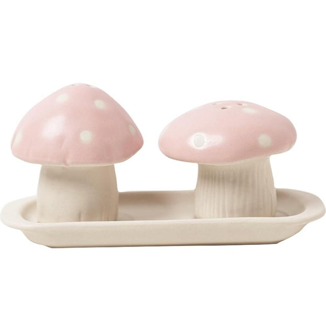 Sizikato 2pcs Porcelain Salt and Pepper Shakers with Tray, Mushroom Shape